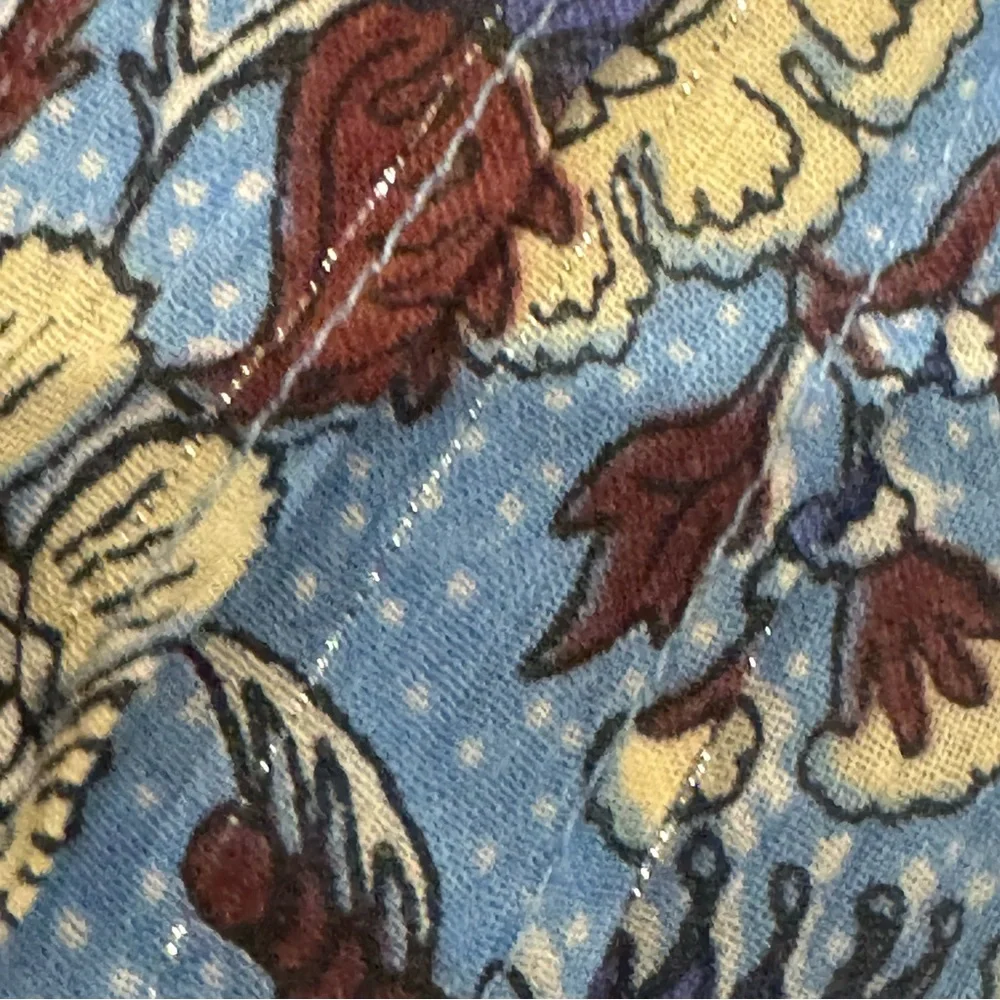 LOFT Light Blue Floral/ metallic Puff-Sleeve Blouse